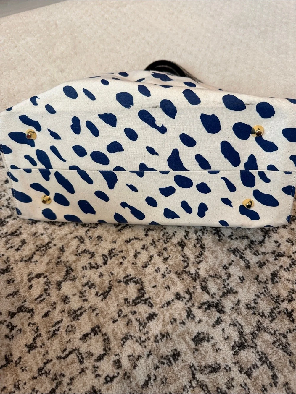 Clare V. Canvas Spot Tote with Navy Spots and Black Handles